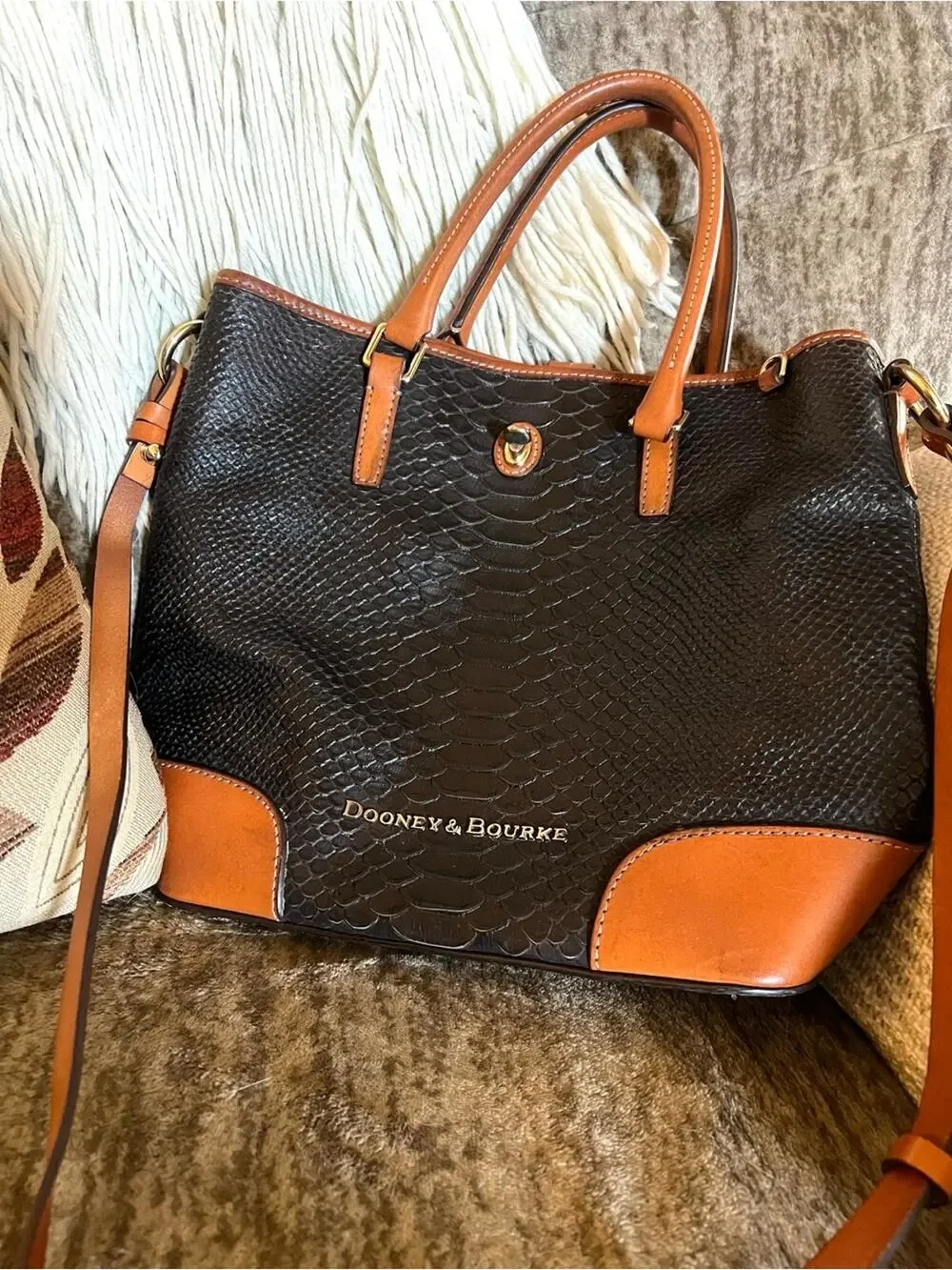 Dooney & Bourke Black and Brown Snakeskin Leather Bag